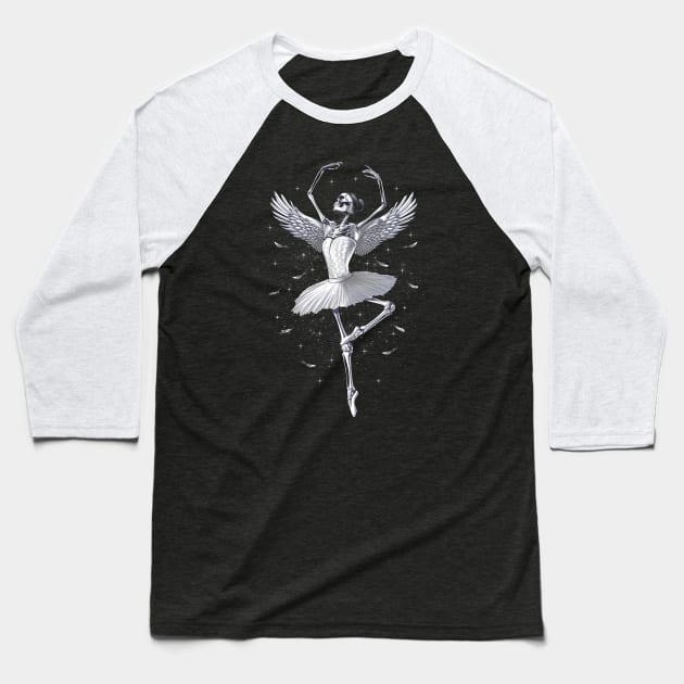 Skeleton Ballerina Baseball T-Shirt by underheaven